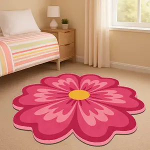 Floral Print Carpet for Living Room Bedroom, Foldable Washable Non-Slip Soft Decorative Rug, Large Area Sofa Coffee Table Mat, Floral Shaped Rug, Floral Area Rugs, Machine Washable Rug