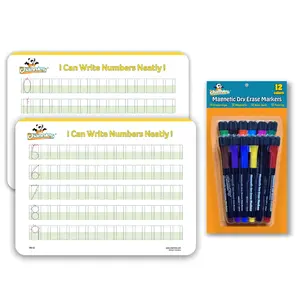 DRY ERASE KIT: Dry Erase Neat Numbers Hard White Board & Dry Erase Magnetic Markers 12 Pack