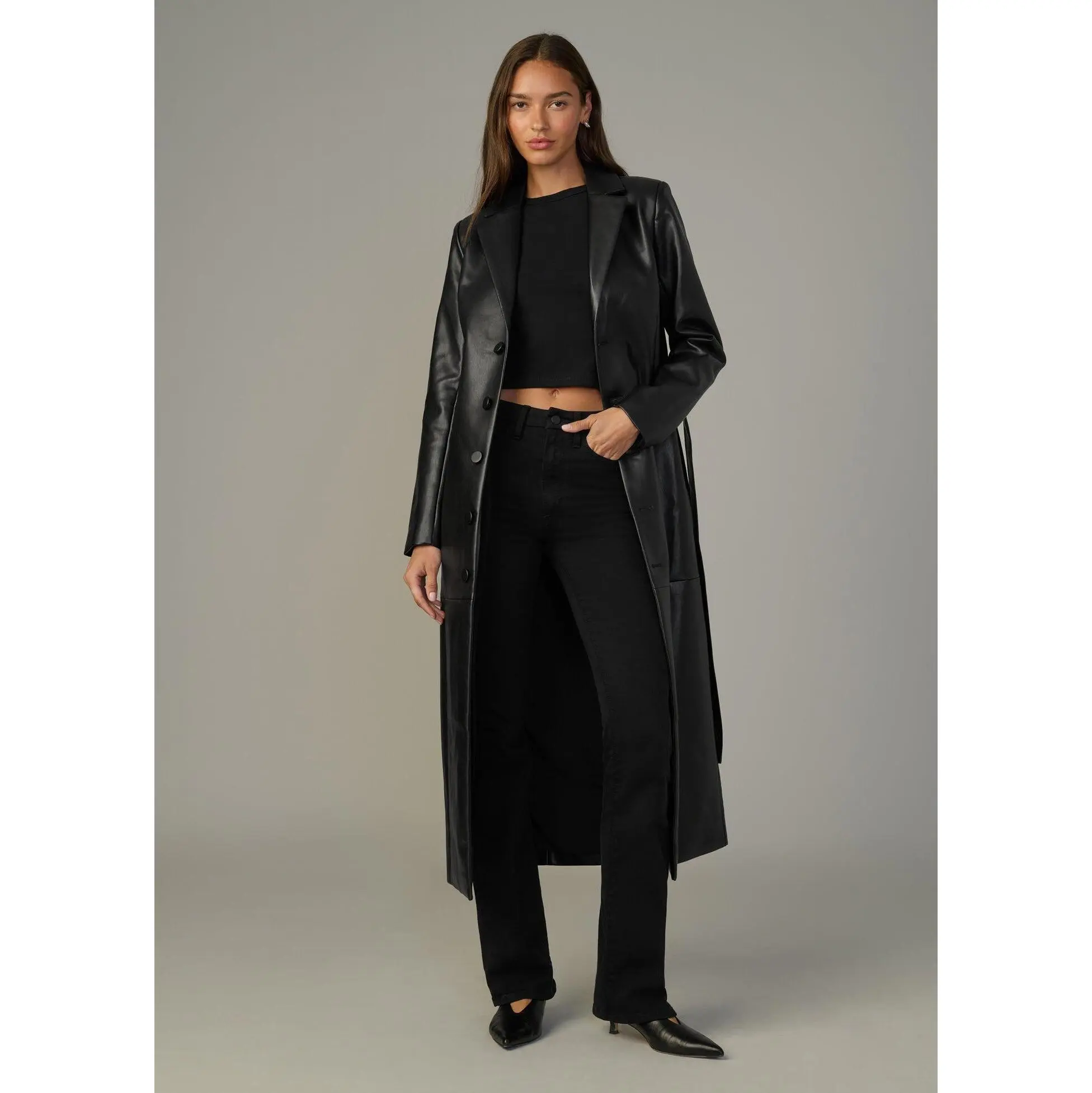 THE VEGAN LEATHER LONG COAT