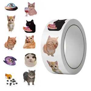 500pcs Cat Emoji Stickers Roll, 10 Styles, Funny Cat Stickers, Cute Animal Stickers, Vinyl Waterproof Stickers, Cup Luggage Phone Case Decor