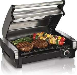 indoor Searing Grill - Viewing Window & Adjustable Temperature Control to 450F, 118 sq in Surface Serves 6, Removable Nonstick Grate, Stainless Steel