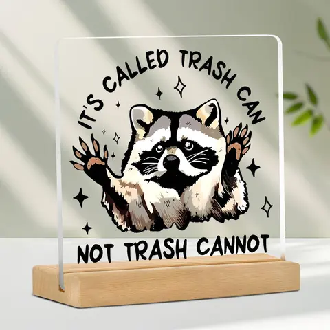 Cartoon Raccoon Pattern Desktop Sign, Funny Office Desktop Ornament, Inspirational Desk Decoration for Home Office, Gift for Colleague Friend, Novelty Desk Decor, Decorative Plaque, Acrylic Desktop Plaque