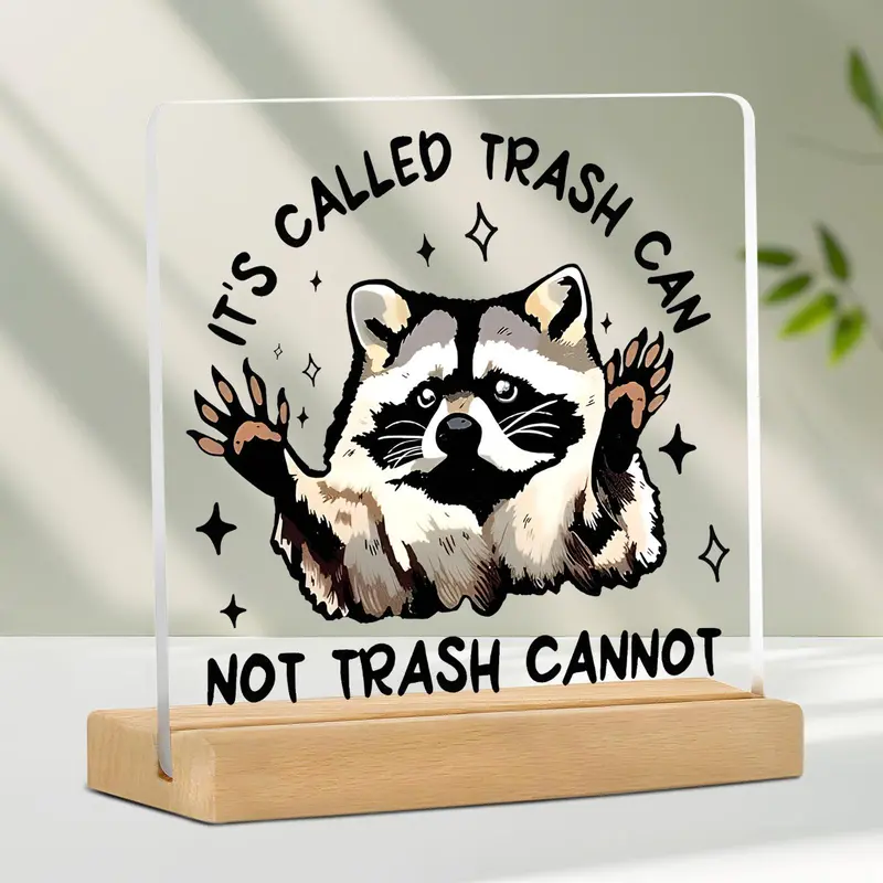 Cartoon Raccoon Pattern Desktop Sign, Funny Office Desktop Ornament, Inspirational Desk Decoration for Home Office, Gift for Colleague Friend, Novelty Desk Decor, Decorative Plaque, Acrylic Desktop Plaque