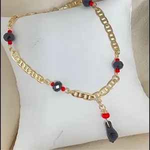 14k Gold Plated Azabache Mariner Bracelet Size 7.5”