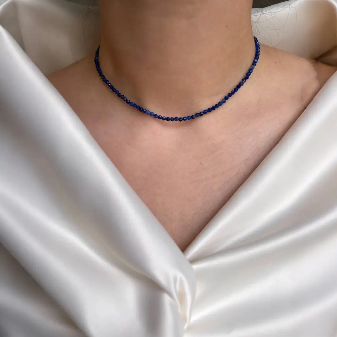 Natural Genuine Blue Sapphire 2mm Faceted Beads Choker Healing Charka September Birthstone Crystal Dainty Minimalist Necklace Gift