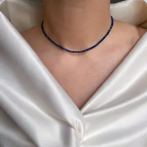 Natural Genuine Blue Sapphire 2mm Faceted Beads Choker Healing Charka September Birthstone Crystal Dainty Minimalist Necklace Gift