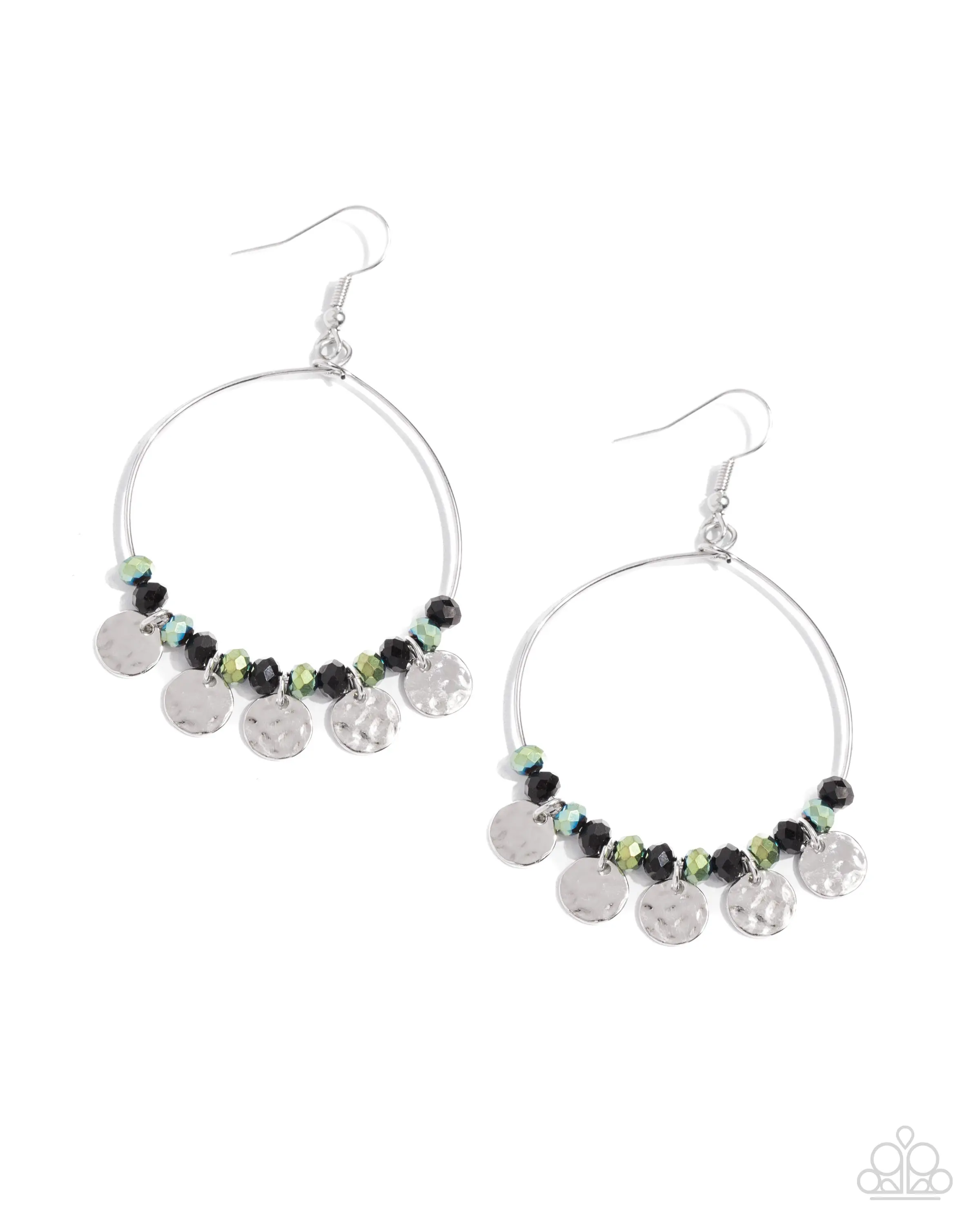 Wistful Waltz - Black and Iridescent Bead Silver Disc Earrings - Paparazzi