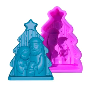 Nativity Candle Mold – Holy Family Christmas Silicone Mold in Tree Shape