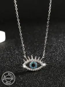 925 Sterling Silver Eye Design Pendant Necklace, Fashion Jewelry for Party, Daily Clothing Decor, Trendy All-match & Exquisite Jewelry for Birthday Gift, Elegant Necklace