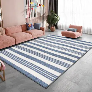 Velvet Soft Comfort Blue Striped Print Rug, Soft Area Rug, Home Decor Carpet, Living Room Large Mat, Sofa Pad, Door Mat, Coffee Table Mat