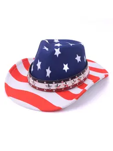 New American Flag Western Cowboy Hat, Personalized Prairie Star Jazz Hat