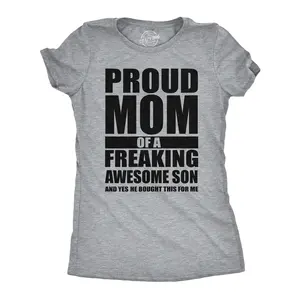 Womens Funny T Shirts Proud Mom Of A Freaking Awesome Son Sarcastic Mothers Day Tee Funny Womens T Shirts Cute Vintage Fashion Casual Ladies T-Shirt Gift Mother's Day Tops for Women Funny Sarcastic Top Women's Light Grey