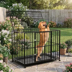 Heavy Duty36" /42" /48" Stainless Steel Dog Crate – Indestructible Escape Proof Dog Cage with Lockable Wheels & Removable Tray, Indoor Crate for Small Sized Dogs, High Anxiety & Chew-Resistant Design Wooden Storage Drawers