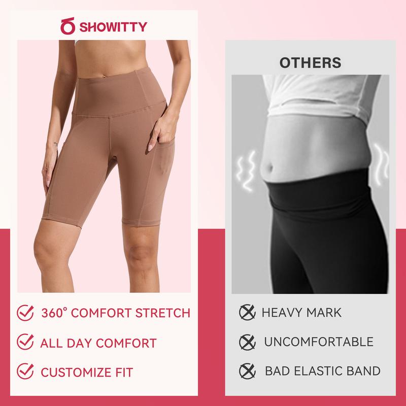 SHOWITTY High Waisted 3 Pack Women's Biker Shorts with Pockets, 11" Plus Size Lightweight Spandex Yoga Workout Running Shorts for Casual Daily Wear