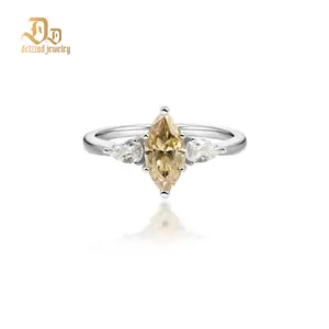 Delzzad 1ct Three Stones Ring Marquise Synthetic Moissanite Ring In 925 Sterling Silver Christmas Gift