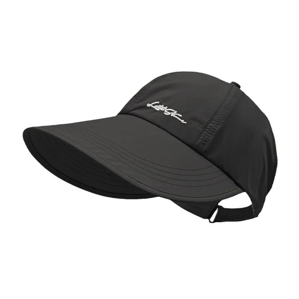 Sun Hats for Women Outdoor Wide Brim UV Protection Hollow Top Baseball Hat Summer Beach Packable Visor with Ponytail-Hole Black