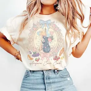 Retro Coquette Bow DisneyWorld Ratatouille Remy Shirt, Anyone Can Cook Quote, Paris France Gusteau's Design, Girly DisneyWorld Fan Shirt