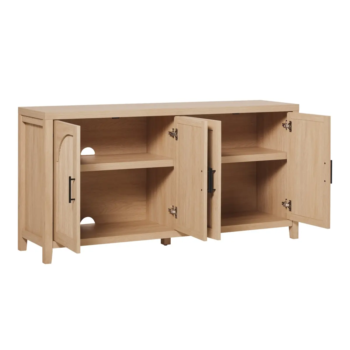 Walker Edison Coastal Oak Modern Reeded Inset Sideboard TV Stand, 30hx15wx60l in, Arched Door, Cord Cutout, 100 lbs Weight Capacity, Assembly Required (Model WESAS11604CO1)