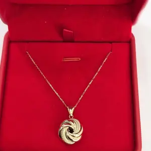Elegant Gold-Tone Knot Pendant Necklace with Chain in Red Gift Box for Women
