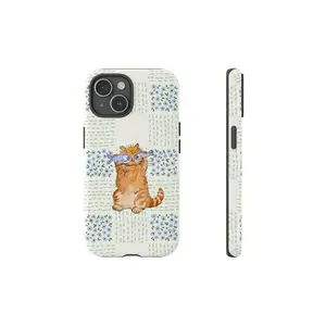 Cute Orange Cat Phone Case With Fish – Pastel Pattern Protective Cover, Gift For Her, Gift For Him, Many Background, Cartoon Phonecover, Ocean