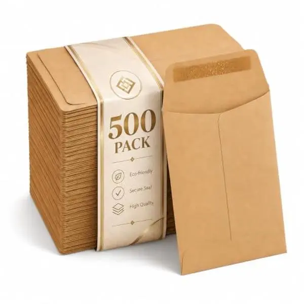500 Pack Mini Coin Envelopes, 2.25 x 3.5 Inch Kraft Paper with Gummed Flap