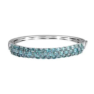 Blue Apatite  925 Sterling Silver Rhodium Plated Bangle Cuff Bracelet for Women Jewelry Birthday Christmas Gifts Size 8" Ct 8.69