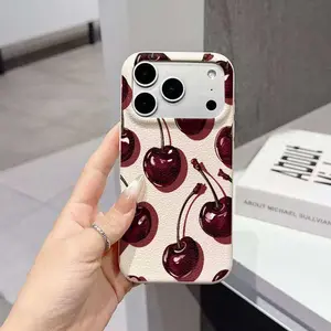 Retro Cherry Print PU Leather Case phone case for Apple 17 16 15 14 13 12 11 Pro Promax with Delicate Elastic Touch and Warm Genuine Leather Texture