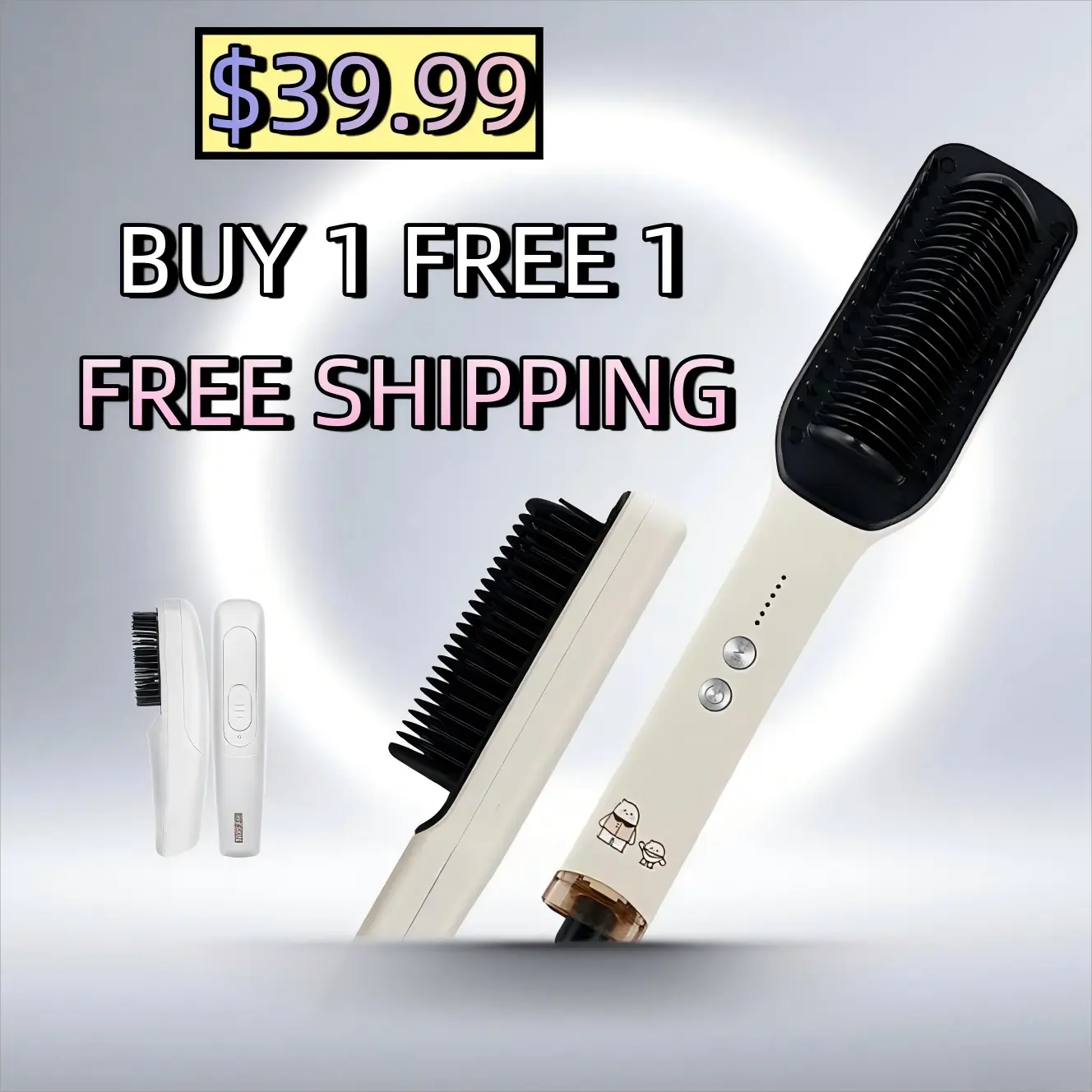 KSKIN Straightening Brush for Hair - Cordless Hair Straightener Brush with Red Light Scalp Massager & Adjustable Comb, Scalp Care & Styling Set for Smooth, Shiny Hair, Perfect Gift for Women & Men