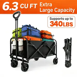 Collapsible Wagon with 6.3 cu ft Capacity, Heavy Duty Foldable Wagon Cart with All-Terrain Wheels, Portable Utility Cart for Groceries, Beach, Sports, Camping, and Shopping with Drink Holders, Easter Gifts Easter Basket Stuffers