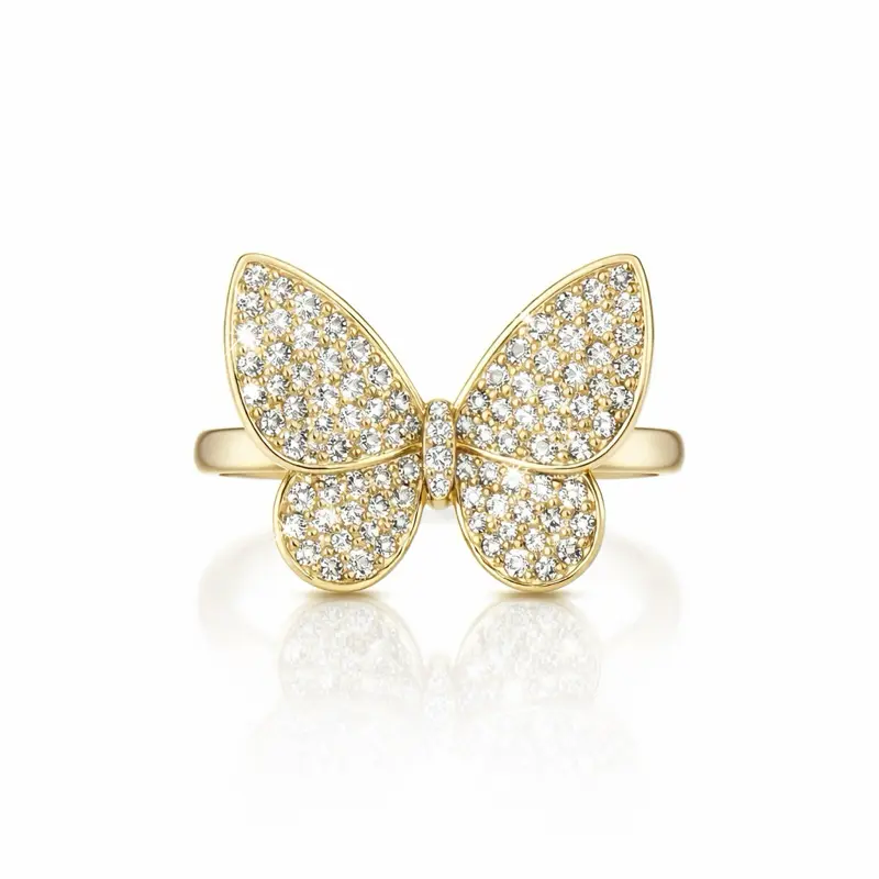 Butterfly Ring with Clear Zircon Stones in Gold Plated Setting for Elegant Jewelry and Special Occasions