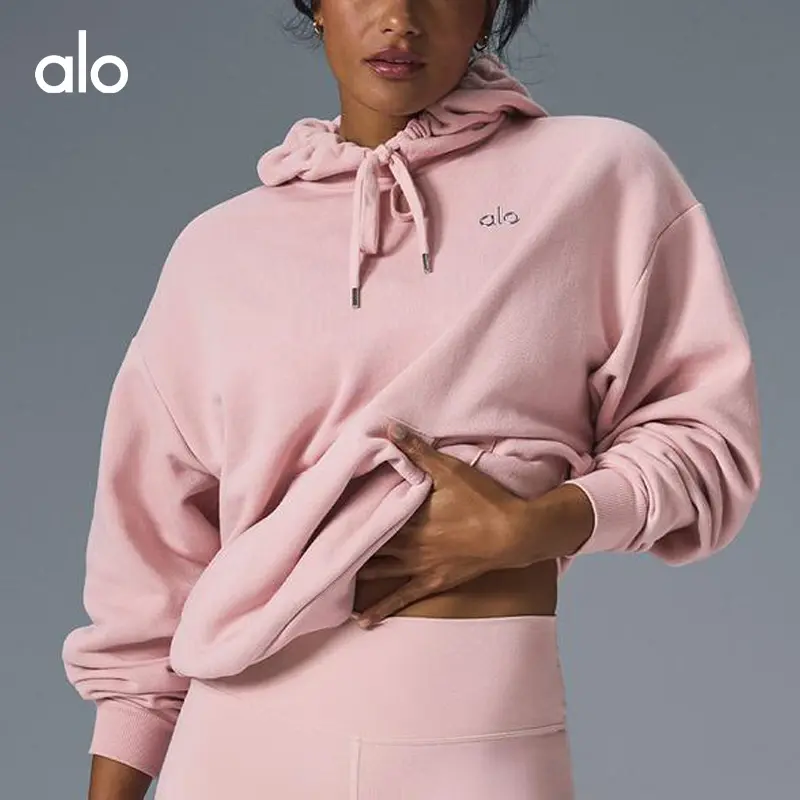 Alo Yoga Accolade Hoodie Unisex Oversized French Terry Pullover Sweatshirt Premium 65% Cotton Boxy Dropped Shoulder Loungewear for Women Men
