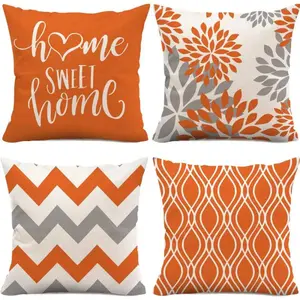 4pcs Orange Pillow Covers, Geometric Pattern Throw Pillow Covers - Sofa Decorative Cushion Covers, Home Decor, Outdoor, Single-Sided No Insert, Floral Holiday Decor Pillow Covers (16"X16", 18"X18", 20"X20")