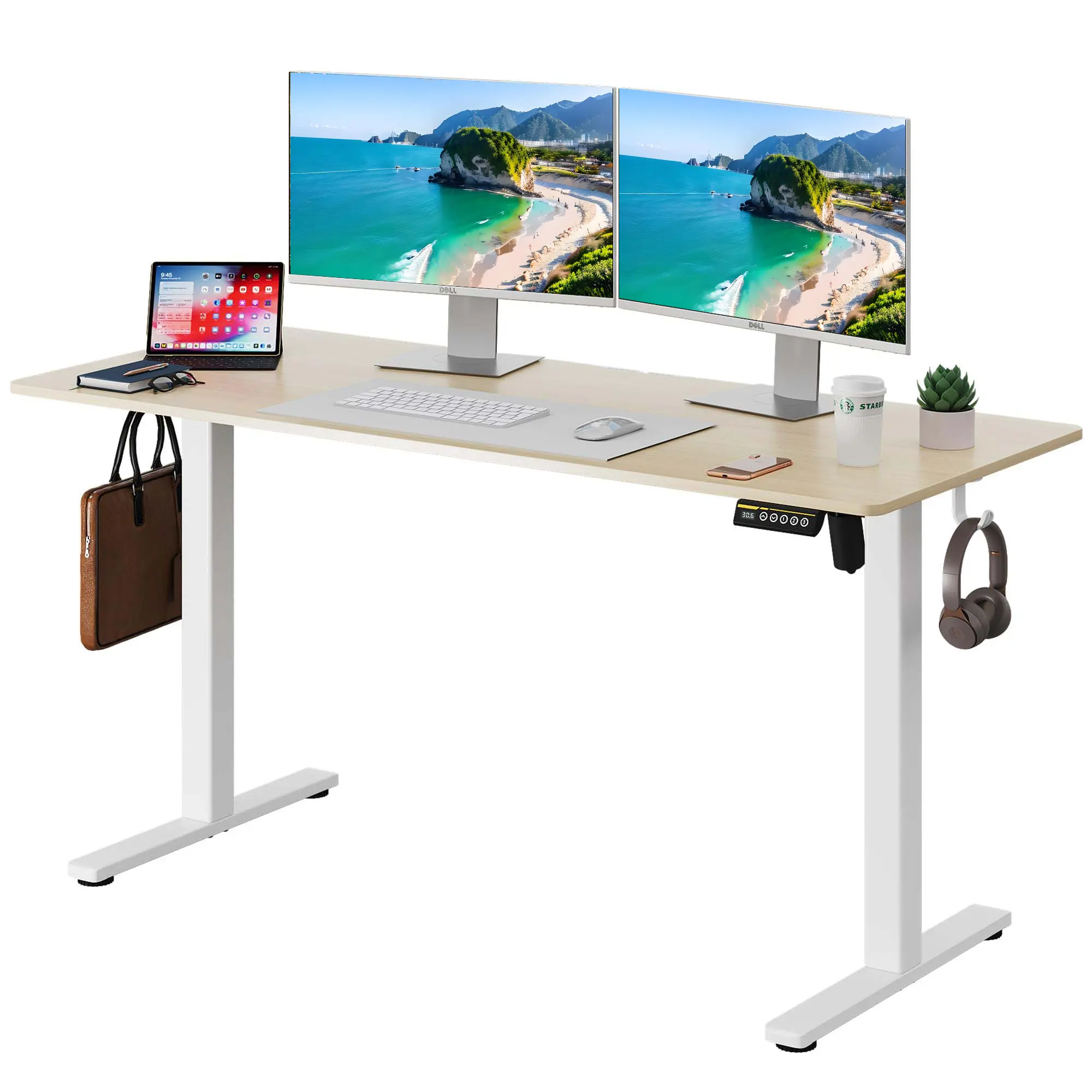 Gamork Ergonomic Electric Standing Desk for Office & Gaming, Silent Motor with Programmable Preset Buttons, 24"d × 55"w × 46"h Adjustable High Weight Limit (154 lbs), 2 Headphone Hooks, Easy Setup, 1-Year Free Replacement