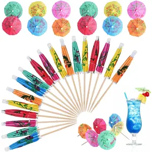 Cocktail Umbrella Picks, 50-Pack Drink Umbrella Toothpicks, Colorful Paper Cupcake Toppers for Luau Party Sandwich Fruit, Wooden Cocktail Picks for Tropical Hawaiian Tiki Party Decoration