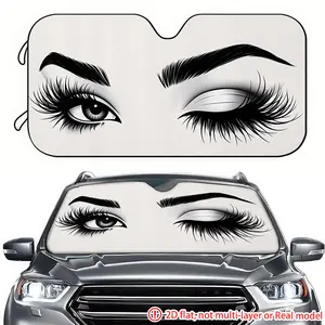 1pc eyebrow and eye black and white line draft design, 2D high-definition printing of car sunshade, car sunshade effectively blocks sunlight, suitable for decorating the front windshield of trucks, General Motors, and RVs Windshield Shade Cover