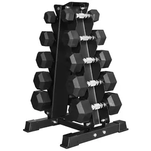 BalanceFrom 150LB Coated Hex Dumbbell Weight Set and A-Frame Storage Rack, 5-25