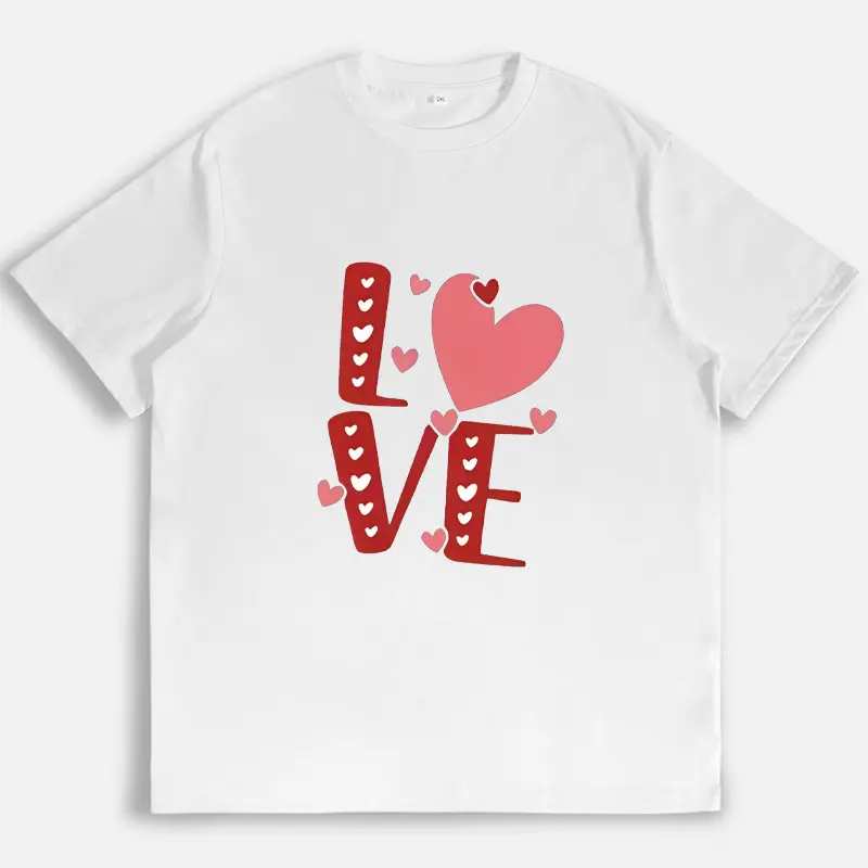 LOVE Heart Graphic Tee Red Pink Romantic Valentine Shirt Cute Casual Top For Couples Daily Wear