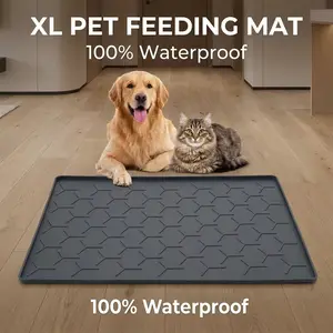 Large Pet Feeding Mat for Cats and Dogs, Food Grade Silicone Waterproof Non-Slip Bowl Pad, Overflow Edge, Leak-Proof, 1 Piece