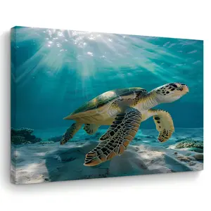 Sea Turtle Underwater Canvas Print, Marine Life Wall Art, 1 Piece Wooden Frame Painting for Bedroom, Living Room, Office - Ideal Bachelorette Party Decoration, Unique Home Decor, Thoughtful Holiday Gift 11.8"x 15.7"