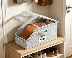 Stackable Baseball Cap Storage Box, Large Capacity Holds Up to 12 Hats, Durable Foldable Cardboard Hat Organizer, Dustproof Space Saving Versatile Hat & Toy Storage Solution for Home Bedroom Wardrobe