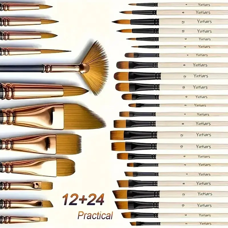 36pcs Artist Paint Brushes Set, Craft Paint Brushes, Art Supplies, Christmas Gift for Beginners & Artists, Anti-Shedding Nylon, Easy to Clean, Durable for Acrylic/oil/gouache