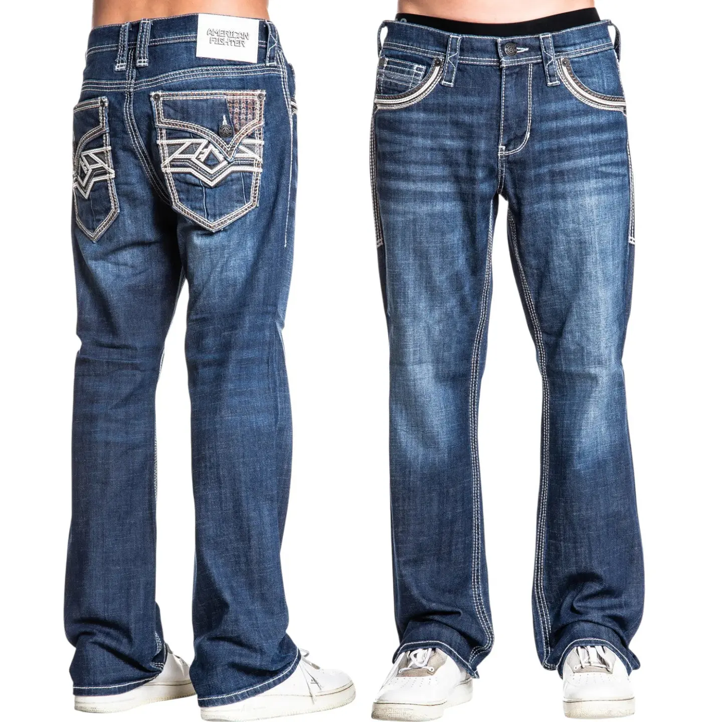 American Fighter Men's Heritage Axel Bootcut Jeans - Menswear, Regular, Mid Waist, All Season, New Arrival, Casual Plain Denim, Axel Wash, 32-Inch Inseam, Normal Type, Solid, High Quality Jeans, Pants, Bootcut Men's Jeans, Casual Denim For Daily Wear, Str