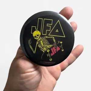 JFA Punk Pin Large 3” Button with Skull Design and Bold Yellow Lettering
