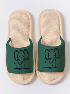 Cute Sketch Elephant Playful Linen Slippers, Non-slip Breathable Lightweight All Season House Shoes for Women Men Family Guest Daily Home Wear