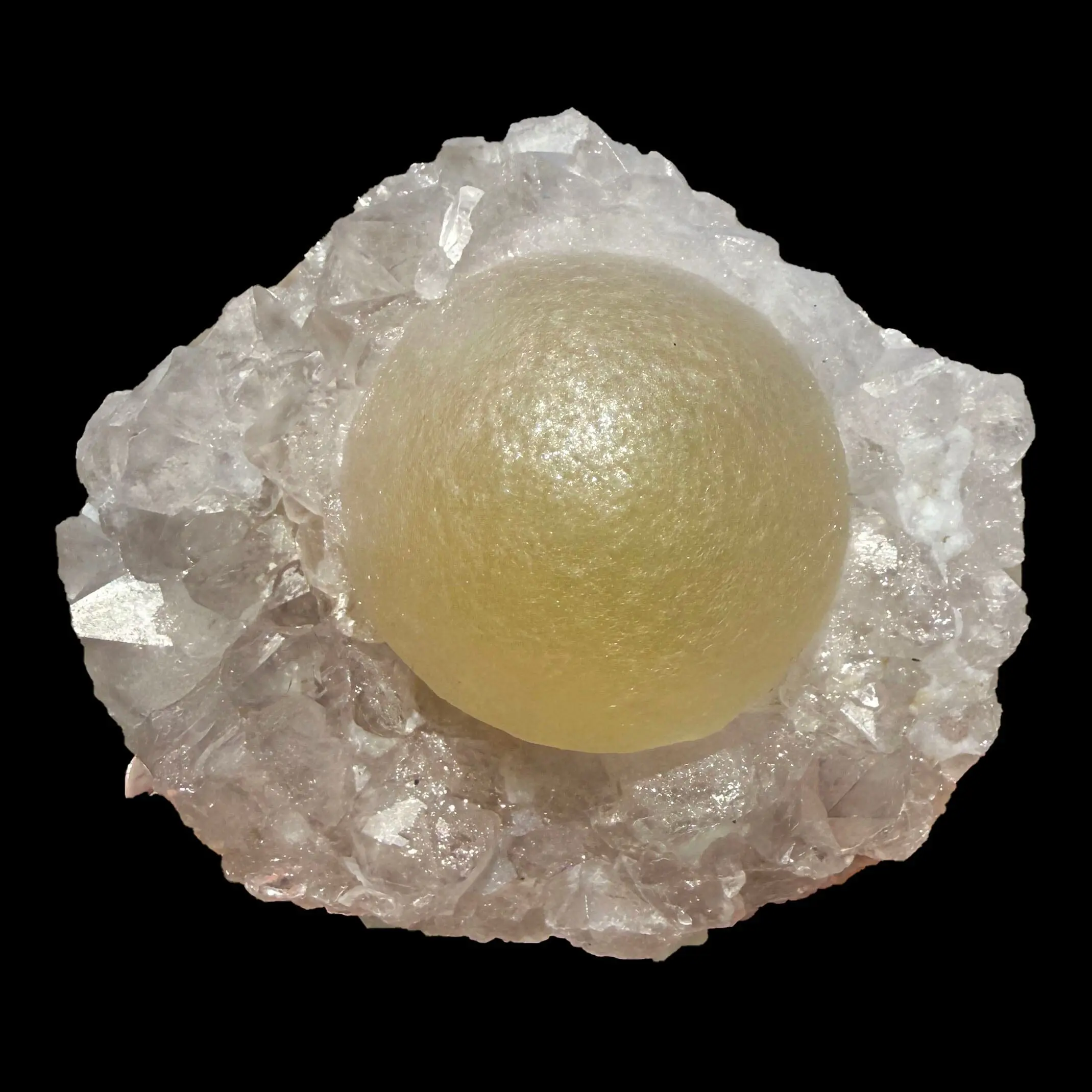 Botryoidal Yellow Fluorite on Amethyst Quartz Cluster – Natural Mineral Specimen from Madhya Pradesh # DKT102