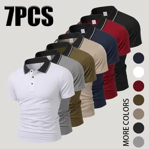 Men’s slim-fit short-sleeve polo shirt with classic contrast collar; casual and business style; breathable, quick-dry golf shirts for men, suitable for everyday wear.