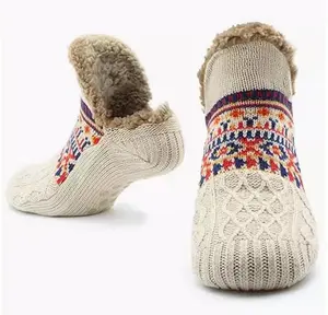 Lamb Wool Indoor Slippers Non-Slip Warm Unisex Home Floor Mat Socks for Living Room Bedroom Bathroom Easy Care Geometric Pattern Comfortable Knit Ankle Footwear Women Girl Walking Shoes Walking Shoes Flipflop Active winter accessory set  de  calcetines gr