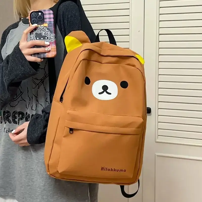 Rilakkuma Korilakkuma Embroidery Backpack Waterproof Nylon Large Capacity School Daypack for Fans Students Collectors Gift