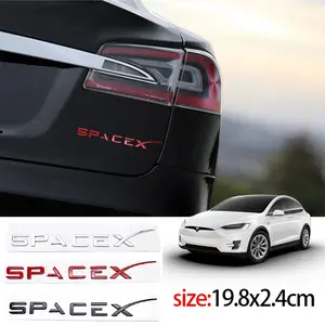 Tesla Car Trunk Letter Sticker, 3D Spacex Logo Decal, Waterproof Sunproof Wear-Resistant Scratch-Proof, Strong Adhesive, Fits Model3/y/x/s, Cool Car Decoration
