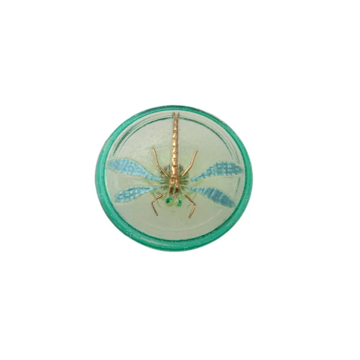 Czech Glass Dragonfly Button 31mm - Aqua Blue Clear Glass Shank Button